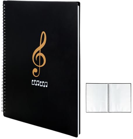 A4 Notenmappe - Wasserdichter Kunststoff Chormappe 50 Taschen/100 Seiten Große Kapazität Musikordner geeignet für Klavier Gitarre Violine Notenblätter Dokumente Fotos Kunstwerke(Schwarz)