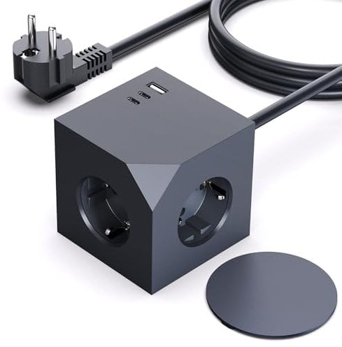 PD20W Steckdosenwürfel mit USB C, 3 Fach Mehrfachsteckdose Würfel mit Magnetpad, 6 in 1 Steckdosenleiste Wandsteckdose Steckdosenadapter mit 1,5M Verlängerungskabel für Büro, zu Hause, Grau