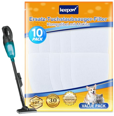 KEEPOW Lot de 10 Filtres pour Aspirateur, Compatibles avec Makita 443060-3 | Compatibles avec les Sacs d'Aspirateur Makita CL070DS, CL100, CL100D, CL100DZX, CL106, CL106D, CL183, CL183D, DCL180