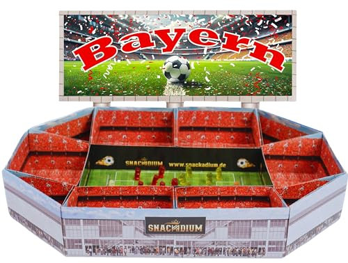 Fußball Snackstadion -Teamfarbe und Verein wählbar - Fussball Stadion zum befüllen passend für deinen Spieltag/Party und Event. Lebensmittelecht und wiederverwendbar (Bayern)