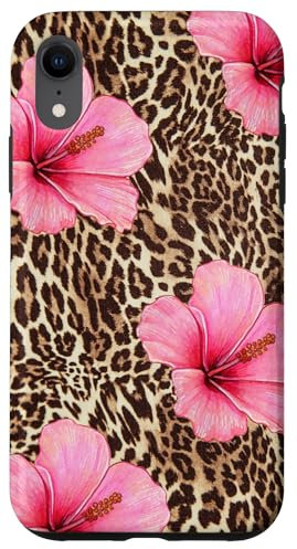 Leopard Print Hibiscus Flower Pink Floral Case for iPhone XR