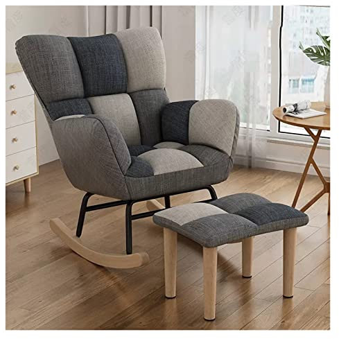 Modern Akzent Schaukelstuhl Kinderzimmer Stuhl Glider mit Fußhocker Hohe Wingback Tufted Rocker Sessel für Wohnzimmer/Schlafzimmer Gepolstert Bequemes Kissen Grau 2