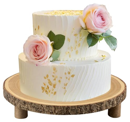 SogYupk Rustic Wood Cake Stand - 11-13 Inch Wooden Slice with Legs for Elegant Wedding, Birthday, & Woodland-Themed Parties(1Pcs)