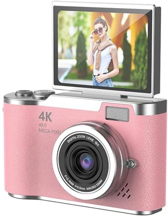 48MP 1080P Digital Camera with 2.4'' Flip Screen and 18X Zoom, 4 Hour Long Battery Vlogging Camera for Teens, Beginners, Built-in Games and Filters for Travel, Youtube, TikTok (Pink)