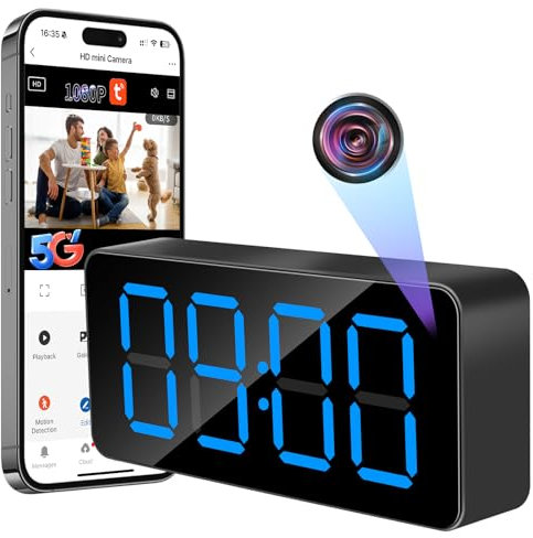 Nisanuki Cámara Espía WiFi, 5G Mini Camara Oculta Inalambricas, 1080P HD Reloj con Camaras Espias Camara Seguridad Despertador Visión Nocturna Detección De Movimiento con Tuya App Vigilancia Interior