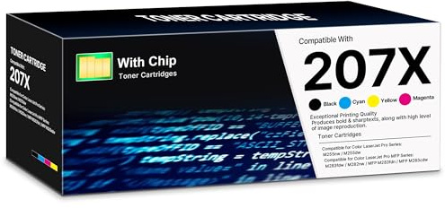 207X 207A Toner Mit Chip Kompatibel für HP Color LaserJet MFP 283cdw 283fdn 283cdw 283fdw M282nw, Pro M255dw M255nw, W2210X W2211X W2212X W2213X Tonerkartusche (Schwarz Cyan Gelb Magenta, 4er-Pack)