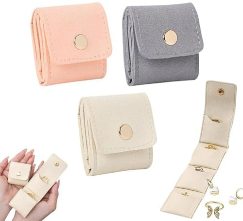 Mini-Reise-Schmucktasche, 5 x 3,8 cm, faltbar, Mini-Schmuck-Rolltasche mit Schnalle, multifunktionale Schmuck-Reisetasche, klein