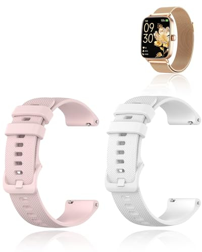 (2 Stück) Armband für Fitpolo IDW28, yystao Silikon Uhrenarmband Kompatibel mit Fitpolo IDW28, Hautfreundlich Smartwatch Ersatzband 22MM (Rosa & Weiß)