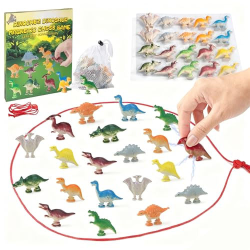 Dinosaur Magnetic Chess Game, 20Pcs Dinosaur Magnet Chess Game with String, Family Board Games Set for Kids and Adults, Stocking Stuffers Gadgets for Boys