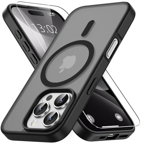 Vansdon Cover Magnetica per iPhone 16 Pro Max con 1 Pezzi Vetro Temperato | Nero, Compatibile con Magsafe, Protezione anticaduta di livello militare, Custodia Traslucida Opaca Sottile Antiurto