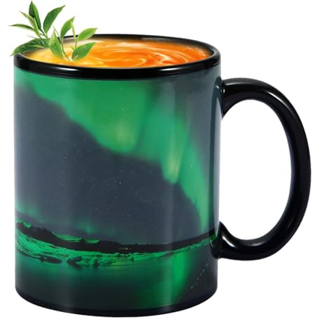 Farbwechsel-Kaffeetassen – Keramik-Wärmeenthüllung, magische Transformation, Borealis-Illustration, Teegläser, Geschenktasse Design | Sensitive Tasse für einen Uti