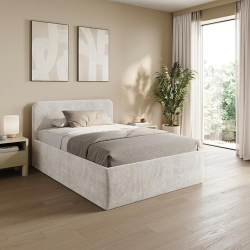 Home Collective Polsterbett 120x200 cm Doppelbett Bett mit verstellbarem Lattenrost & Stauraum, viele Größen verfügbar | Kordstoff Hellbeige