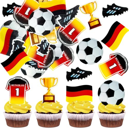 Blumomon 50 Stück Essbare Deutschland Fußballmannschaft Torten Toppers Flagge Fußball Kuchen Toppers für Fußballspieler Geburtstagsfeier Babyparty Kuchen Dekorationen Fußballspiel Party Dekorationen