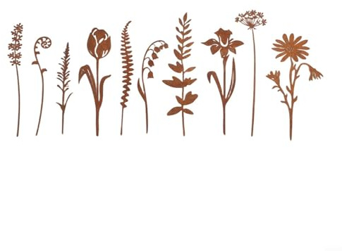 Lapiglo Confezione da 10 pali per fiori rustici in metallo, resistenti alle intemperie, decorazione da giardino per prato, vialetti, 30,5 x 10 cm, ornamenti da esterni (10 set di fiori)