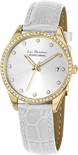 JACQUES LEMANS Damenuhr La Passion Lederarmband massiv Edelstahl ip-Gold Swarovskisteine LP-133D