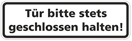 Aufkleber,Hinweisschild, Tür bitte stets geschlossen halten!, 20 x 6 cm