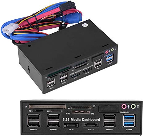 Lecteur de cartes interne, tableau de bord multimédia 5,25 pouces audio, lecteur de cartes tout-en-un avec USB 3.0/2.0 HUB eSATA Lecteur multi-cartes (M2/TF/SD/MMC/MS/CF)