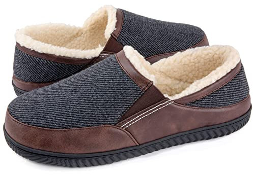 ULTRAIDEAS Pantofole da uomo in memory foam con comoda fodera in pile, pantofole chiuse sul retro con suola in gomma antiscivolo, Grigio, 45 EU