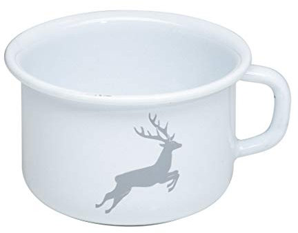 Riess, 0299-067, Kaffeeschale 10, Kaffeebecher, COUNTRY - HIRSCH GRAU, Durchmesser 10 cm, Höhe 7,4 cm, Inhalt 0,4 Liter, Emaille, weiß mit grauem Hirsch, 0,241kg, 13,4 x 11,4 x 7,4cm, Induktion