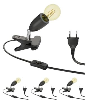 ledscom.de 4 Stück E27 Klemmleuchte LIK, schwarz inkl. E27 Lampe 471lm Gold Vintage extra-warm-weiß