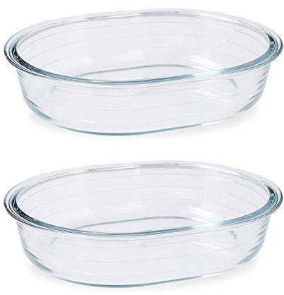 Pyrex Essentials Glass Oval Pie Dish Tray Heat Restistant 1.5Litre Transparent (Pack of 2)