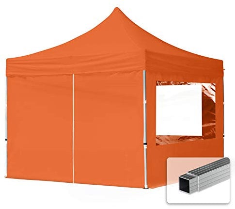 Tente Pliante 3x3 m - 4 côtés Aluminium Barnum Chapiteau Pliant Tonnelle Stand Paddock Réception Abri PES300 Orange