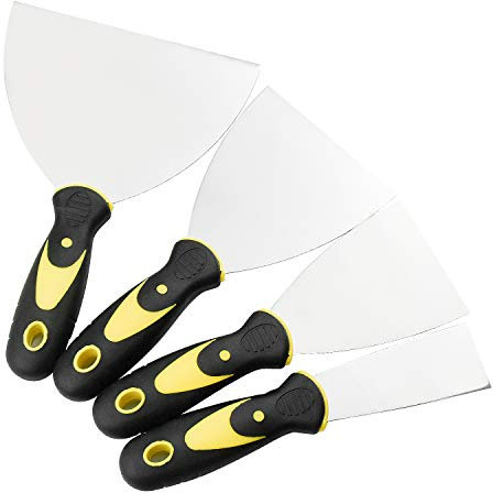 Demason 4 Pcs Espátula Masilla(1,5in, 3in, 4in, 6in), Espátula Pladur, de Acero Inoxdable, Espátula Pintor, Albañil Raspador Alisar, para Bellota Bricolaje Emplastecer Escayola