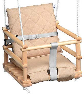 Skyline Balancoire Enfant Exterieur Jardin en Bois Accessoire Interieur Tissu Siege Fait Main Balançoire pour Bébé Interieur Corde 3 in 1 Naturel/Beige