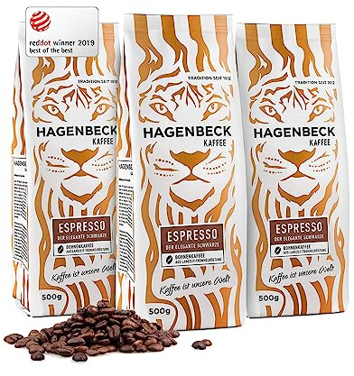 Hagenbeck Espresso 3x500g (1,5kg) | Ganze Espresso-Kaffeebohnen | 100% Arabica | Kräftig-würzig | Norddeutsche Trommelröstung