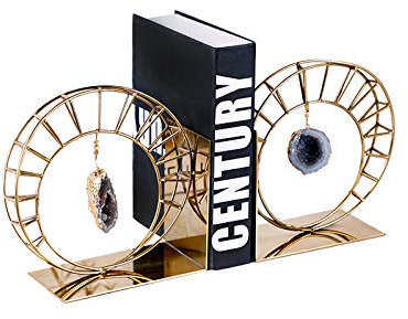 FENGWXINW Statuen Und Skulpturen Statue Dekoration Natürliches Kristallloch Titan Gold Buchstütze Buch Stehendes Buch Vertrauen Dekoration Arbeitszimmer Bücherregal Desktop-Dekoration