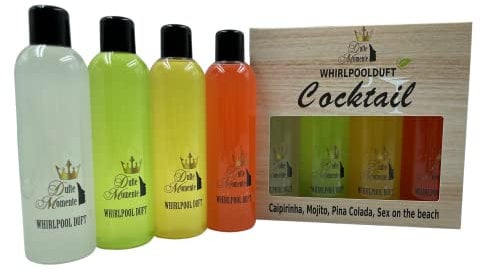 Dufte Momente | Whirlpool Duft 4 x 250ml - Caipirinha, Mojito, Pina Colada, Sex on the Beach | Badezusatz | mit naturreinen und natürlichen ätherischen Ölen | kein Schaum | vegan und ohne Tierversuche