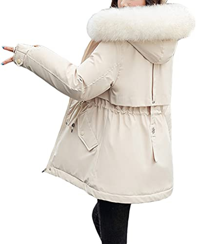 Minetom Manteau Femme Hiver Doudoune Chaud Parka Longue Blouson À Capuche en Fausse Fourrure Trenche Grande Taille Duvet en Coton C Blanc XXL