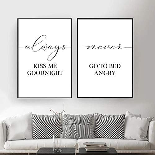 Always Kiss Me Goodnight Nordic Style Kinder Dekoration Zitat Poster und Druck Malerei Bilder Paar Liebe Wandkunst Leinwand 30x45cm-2Pieces Frameless