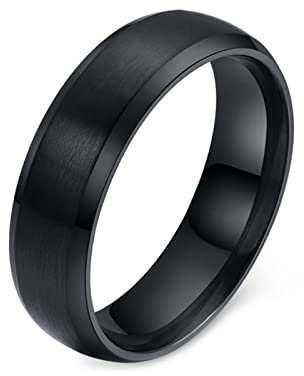 Titan Ehering Ring für Damen Herren 6MM Schlicht Band Bandring Gebürstet Edelstahl Ringe 6MM Schwarz 72 (22.9)