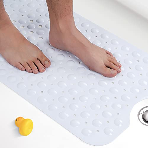 HITSLAM Badewannenmatte rutschfest, 101 x 40cm Extra Lange Antirutschmatte Badewanne, Duschmatte rutschfest BPA Frei, Schimmelresistent & Maschinenwaschbar Badematte, Weiß