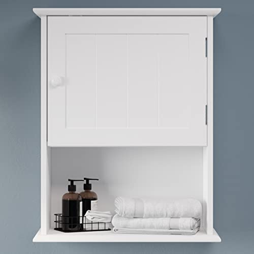 Wall-Mounted Storage Cabinet – Kitchen, Pantry, Laundry Room or Bathroom Organizer with Open Shelf – Bathroom Storage Furniture by Lavish Home (White)