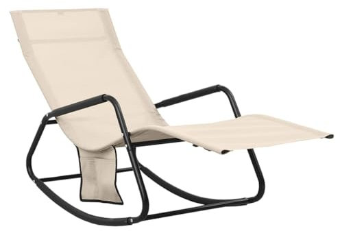 vidaXL Tumbona Reclinable Silla Mecedora Asiento Butaca Jardín Patio Terraza Balcón Piscina Muebles Exterior de Acero y Textilene Crema
