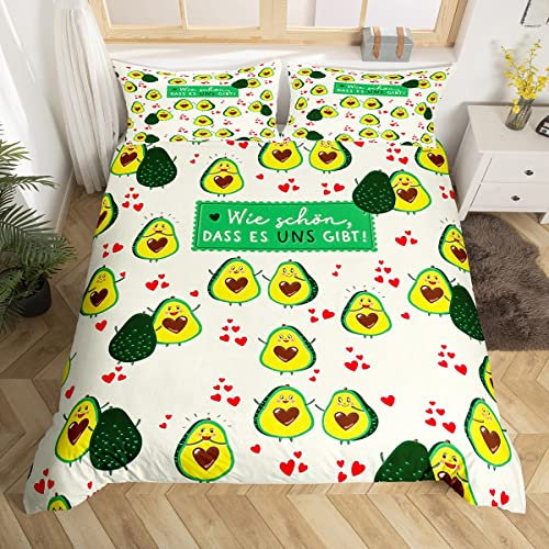 Loussiesd Kinderbettwäsche Avocado Grün Früchte Avocado bettwäsche 135x200cm Mädchen Liebe Dekor Bettbezug Set Schön Kinder Jungen Karikatur Avocado Bettbezug Set Mikrofaser mit 1 Kissenbezug 80x80cm