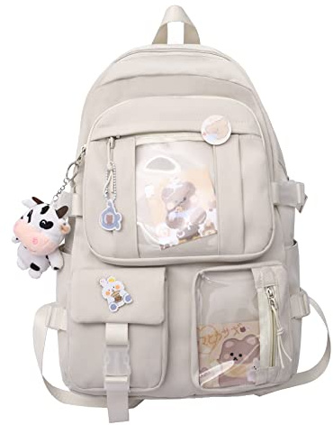 PORRASSO Mädchen Schulrucksack Süßer Schultasche Schüler Rucksäcke Teenager Nylon Daypack Damen Schulranzen für Schule Reise Weiß