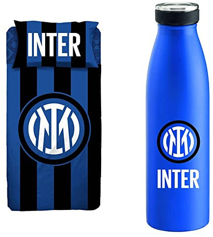 Inter F.C Completo Lenzuolo 1 Piazza | Logo Nuovo | Prodotto Ufficiale & I M New Logo Bottle, Borraccia Unisex Adulto, Blue, 500 ml