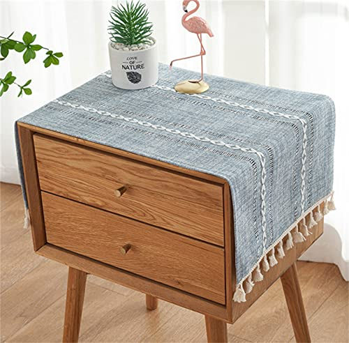 Utobanh Simple Bedside Table Tassel Cover Cloth, Tablecloth Cover Towel, Suitable for Bedside Table TV Microwave Washing Machine Refrigerator Dust Cover (Grey Blue, 40 x 90.9 cm)