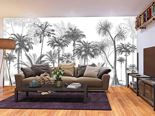 Papier Peint Panoramique 3D Jungle Soie,356x250cm 3D Personnalisé, Papier Peint Noir Blanc, Tropical Affiche Cocotier, Forêt Tropicale Papier Peint, Décoration pour Salon, Etude, Chambre D'enfant