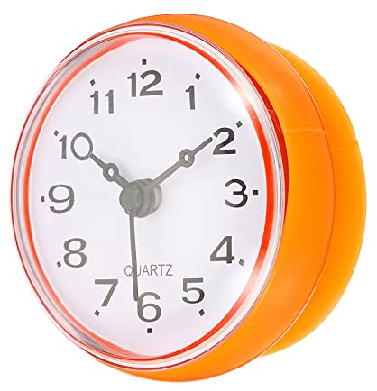 PATIKIL Waterproof Bathroom Clock, Mini Round Wall Clocks with Suction Cup for Shower Kitchen Home Decoration, Orange