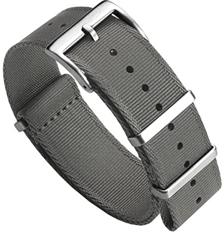WatchGecko Schweizer Qualität Signature Military Nylon Uhrenarmband. Nylon-Herren-Ersatzarmband. Robustes, schnell trocknendes und sicheres Uhrenarmband für Outdoor-Aktivitäten. Grau, 22 mm
