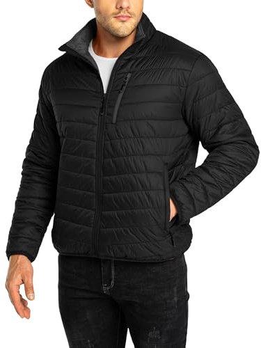 33,000ft Gilet Smanicato uomo Invernale Leggero Con Colletto Alto Giubbotto Giacca Trapuntata da uomo Impacchettabile per uomini corsa golf escursioni equitazione Nero L