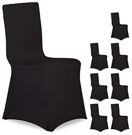 Relaxdays 8 x Stuhlhussen, universeller Stretch Stuhlbezug, waschbarer Stoff, Bankettstuhl Dekoration, Empfang und Feier, schwarz