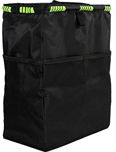 Folding Rubbish Bin, Hanging Trash Bag With Adjustable Straps and Multiple Pockets - Portable Waterproof Back Seat Tidy Waste Paper Bin With Warning Strip for Car, Van, SUV, Boat, Truck