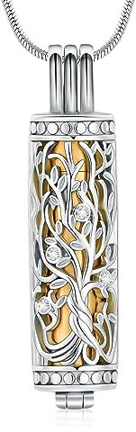 Minicremation Kremation Urne Anhänger Halskette mit hohlen Zylinder Vial Keepsake Urne Kremation Schmuck Memorial Lockets für Asche für Frauen Männer (Sliver-Gold)