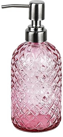 Dispenser di sapone per mani e piatti in vetro per bagno e cucina, con pompa in acciaio inossidabile 304 antiruggine (rosa)