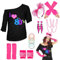80er 90er Jahre Outfit Damen, T-Shirt, Beinwärmer Stirnband, Ohrring, Halskette, Netzhandschuhe, 80er 90er Jahre Kostüm Mottoparty Accessoires Kleidung Neon Party Karneval Fasching JD-80SLove-Pink-XS